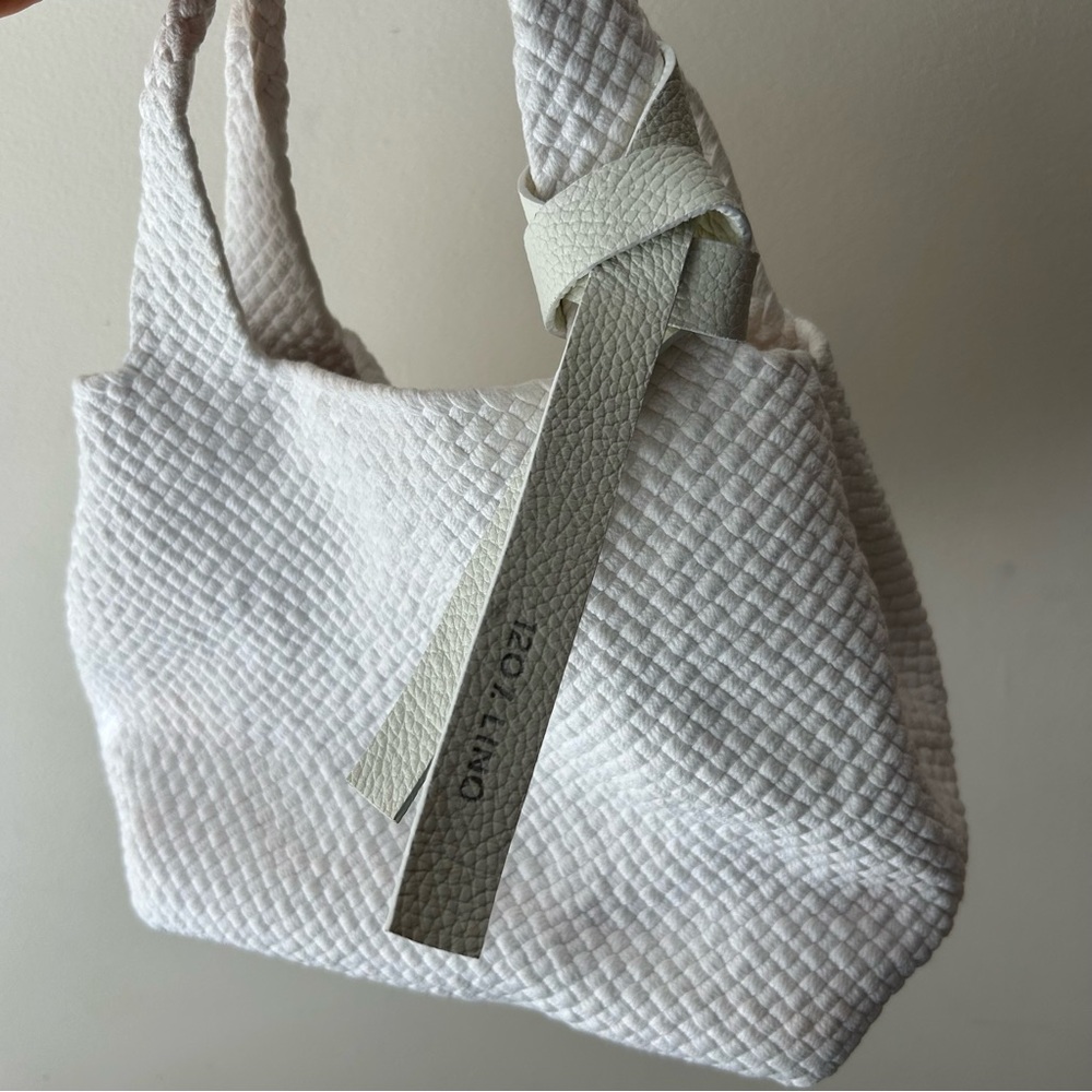 120% Lino White Woven Handbag Purse Satchel - Picture 3 of 16